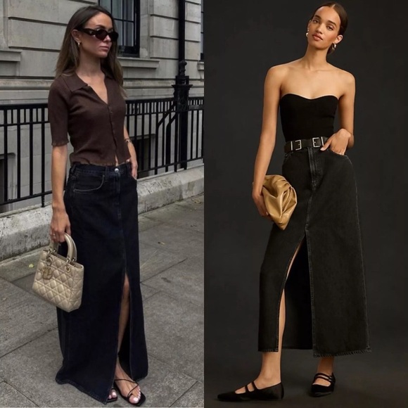 NWT Agolde Leif Denim 90s  vintage high waisted  Maxi Skirt in a black Sz 24 - Picture 1 of 16